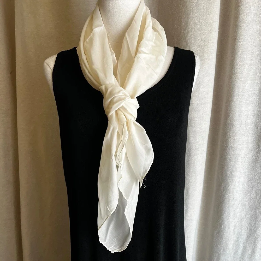 Vintage Ivory Hand Rolled Silk Blend Scarf Made in Japan 30x35